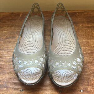 CROCS Women's Adrina Peeptoe Jelly Flats, Espresso Brown, Size 7